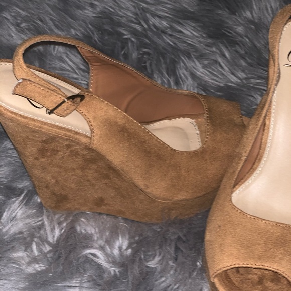 Camel Suede Wedges - Picture 1 of 4